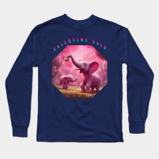 Galentines day baby elephants Long Sleeve T-Shirt